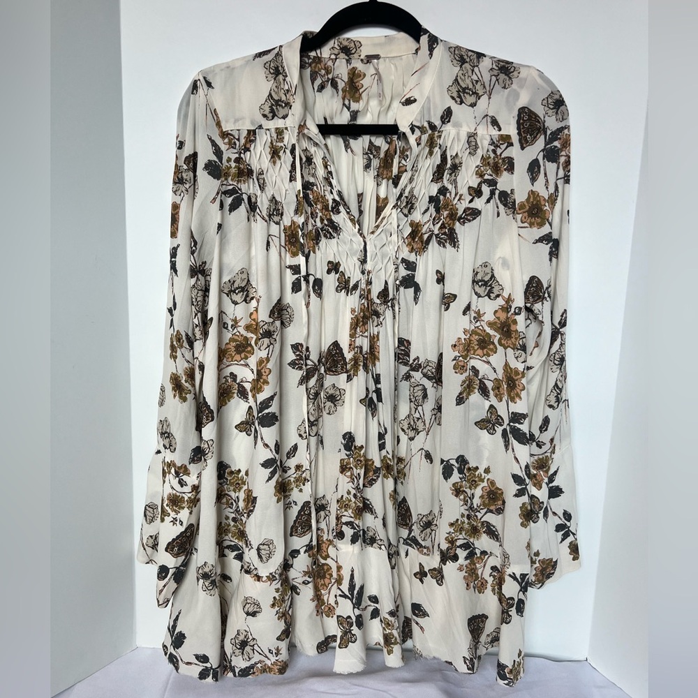 Free People White Floral Flowy Top
